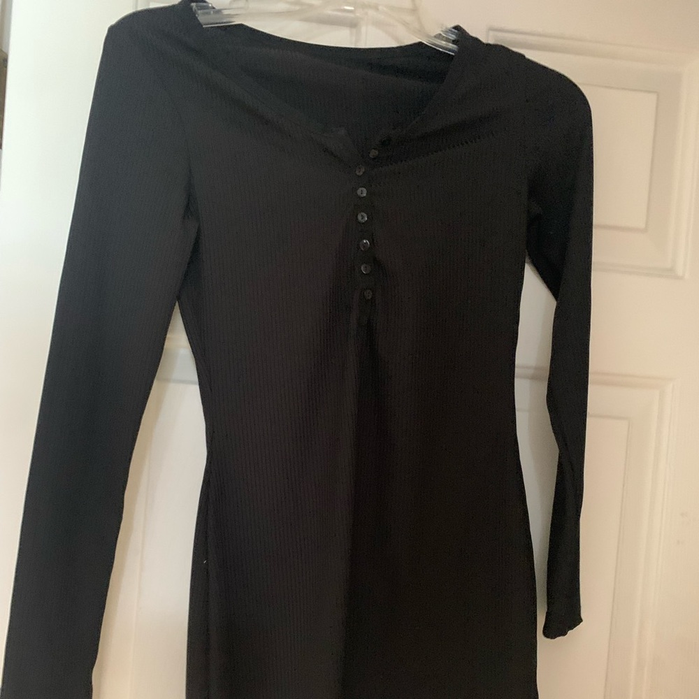 Womens Long Sleeve Mini Dress Sexy V Neck Bodycon Dress Small Black